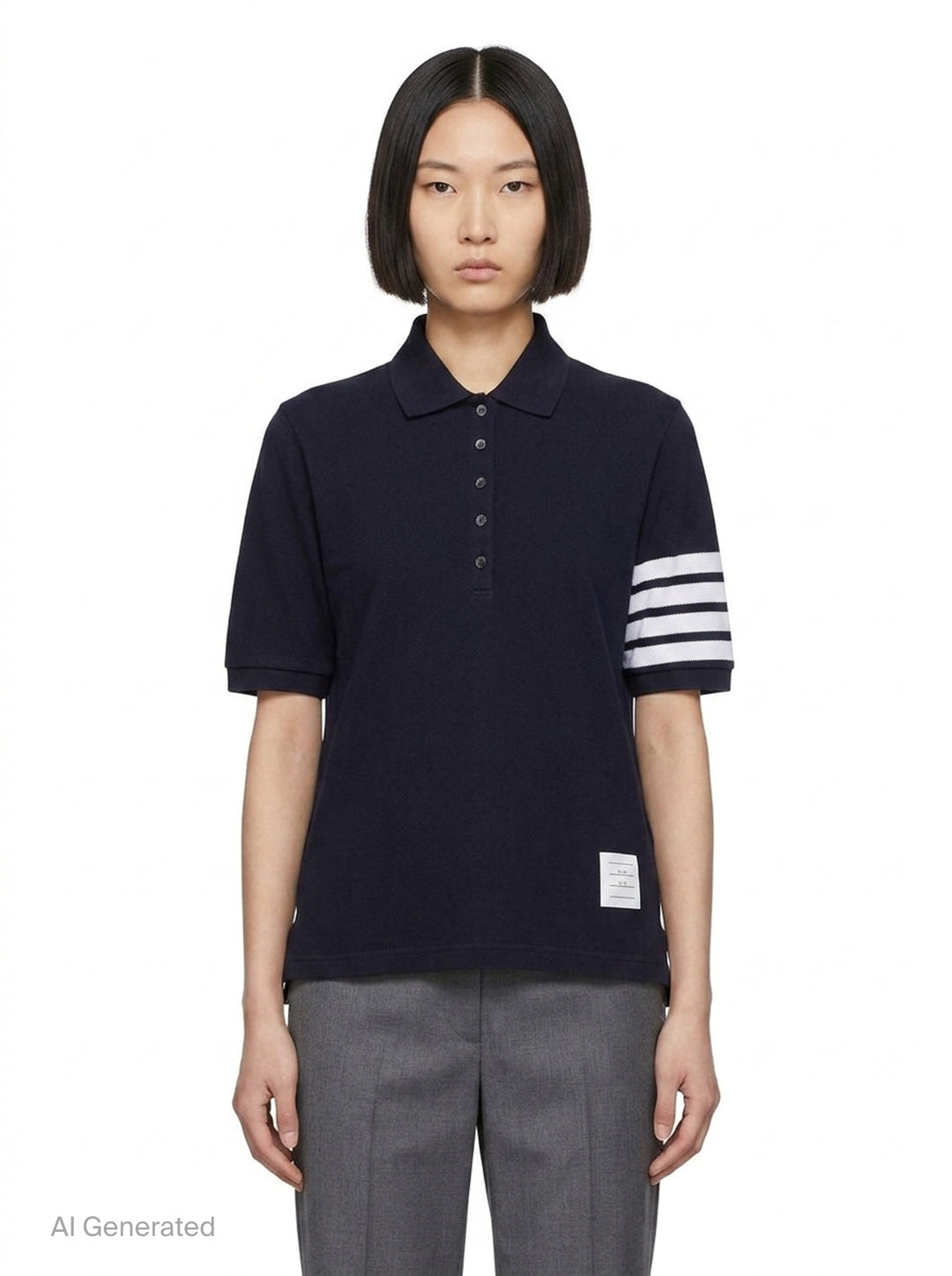 Short Sleeve Polo With 4-Bar Stripe | Thom Browne | Club21 - front