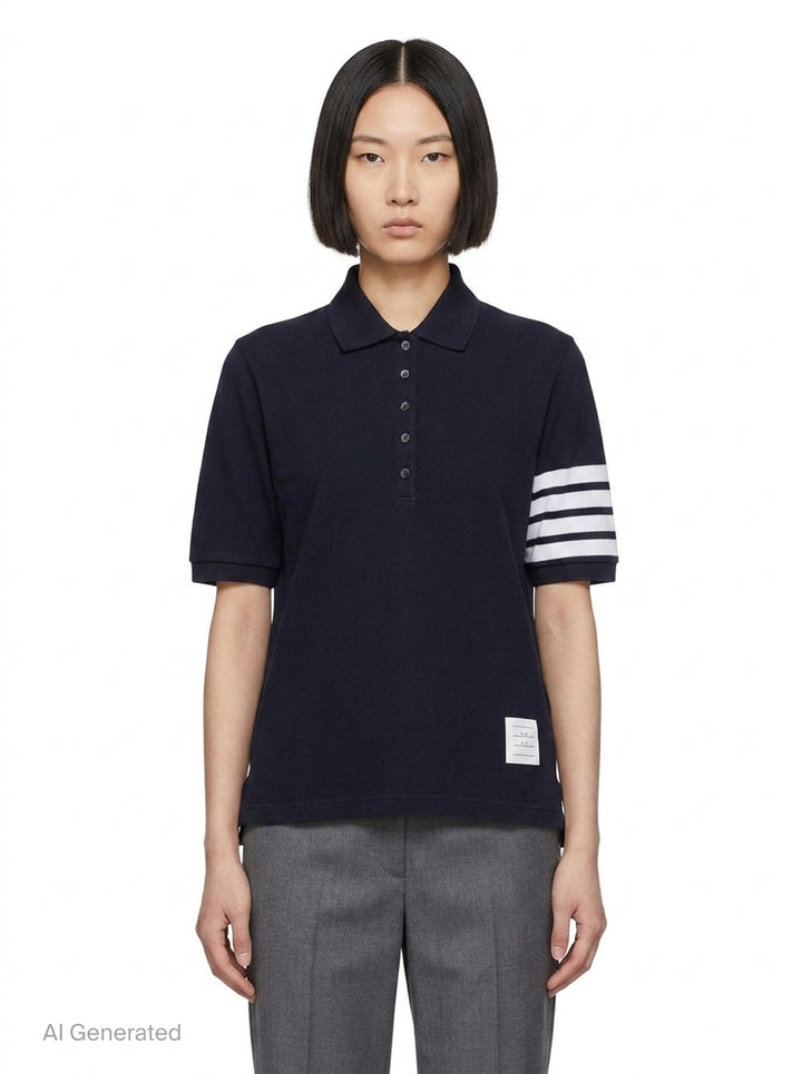 Short Sleeve Polo With 4-Bar Stripe | Thom Browne | Club21 - front