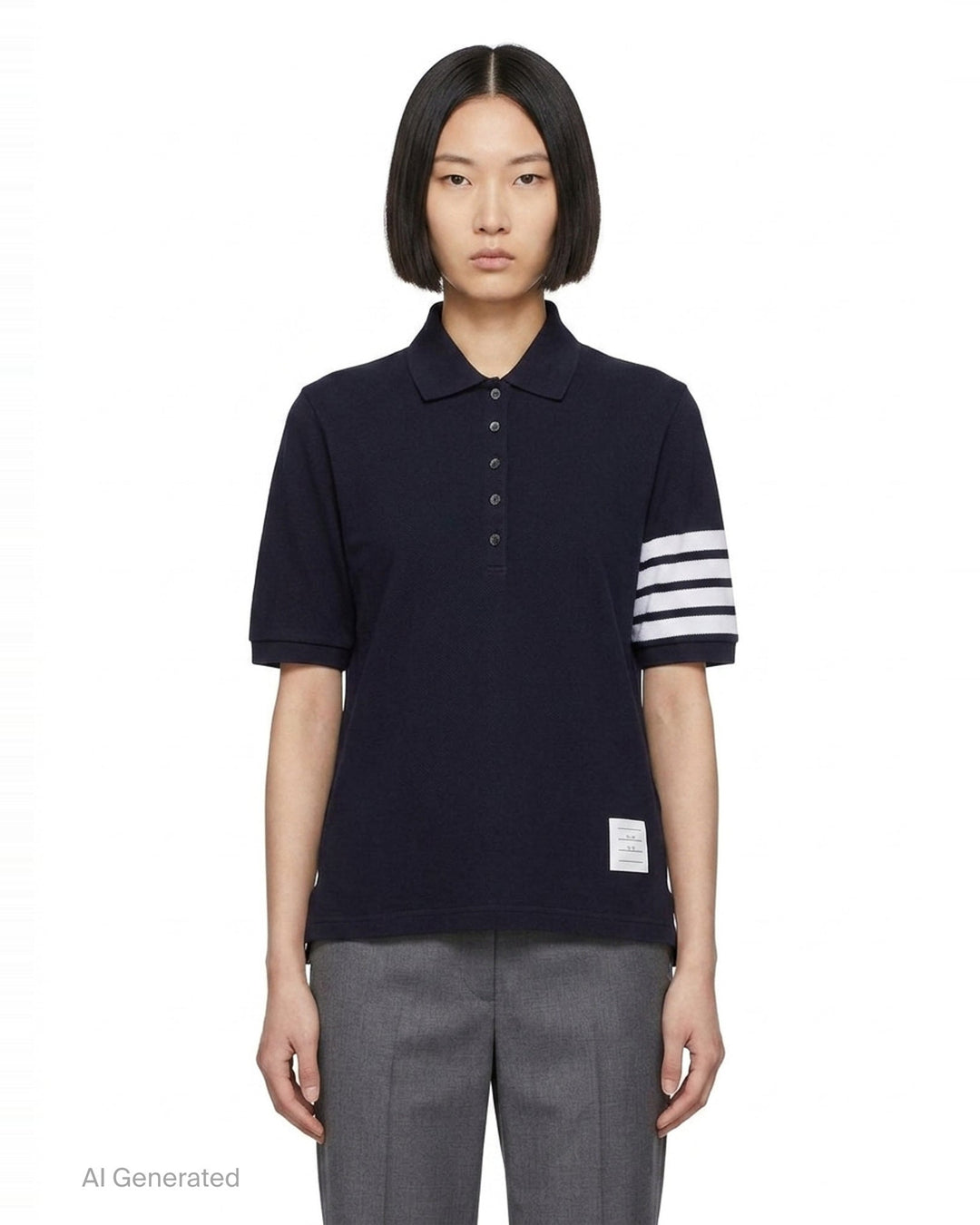 Short Sleeve Polo With 4-Bar Stripe | Thom Browne | Club21 - front