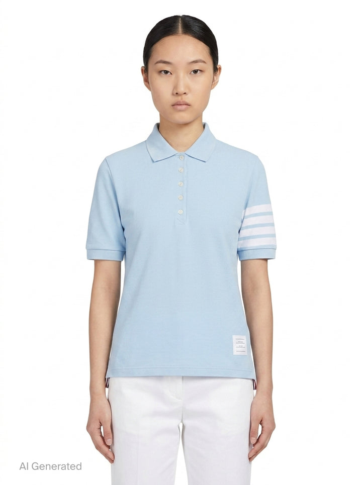 Short Sleeve Polo With 4-Bar Stripe | Thom Browne | Club21 - front