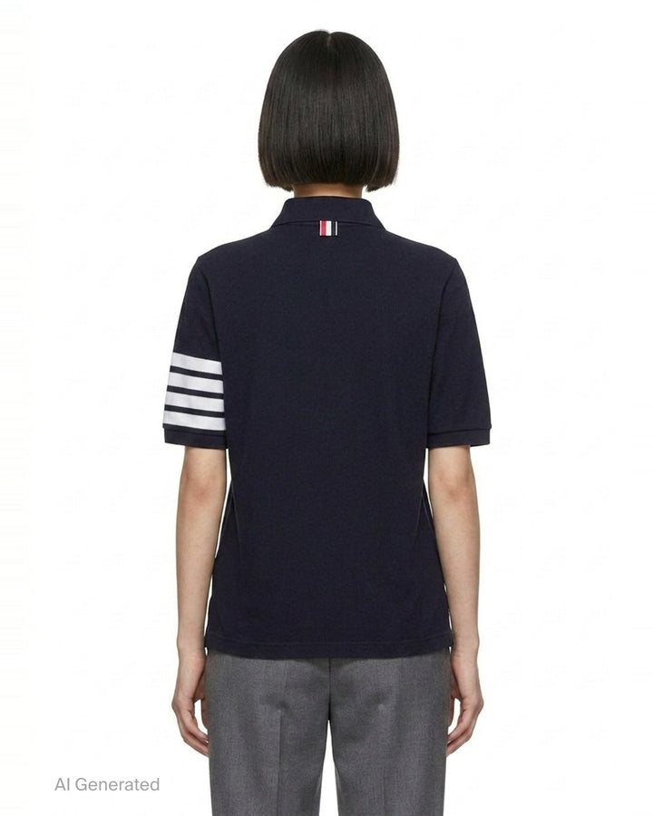 Short Sleeve Polo With 4-Bar Stripe | Thom Browne | Club21 - back