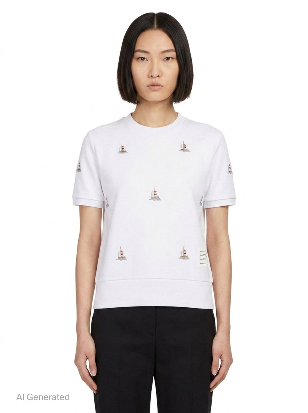 Short Sleeve Sailboat Embroidered Tee | Thom Browne | Club21 - front