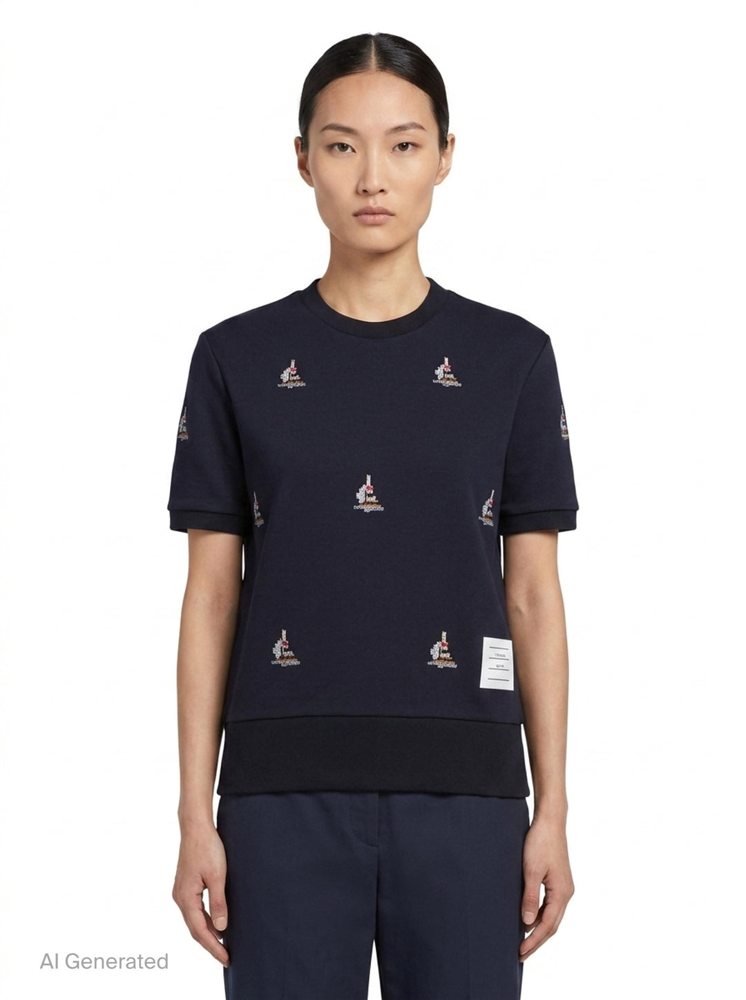 Short Sleeve Sailboat Embroidered Tee | Thom Browne | Club21 - front