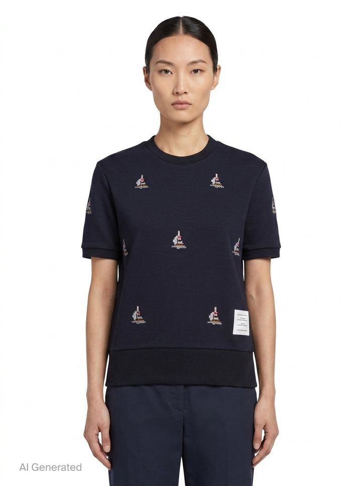 Short Sleeve Sailboat Embroidered Tee | Thom Browne | Club21 - front