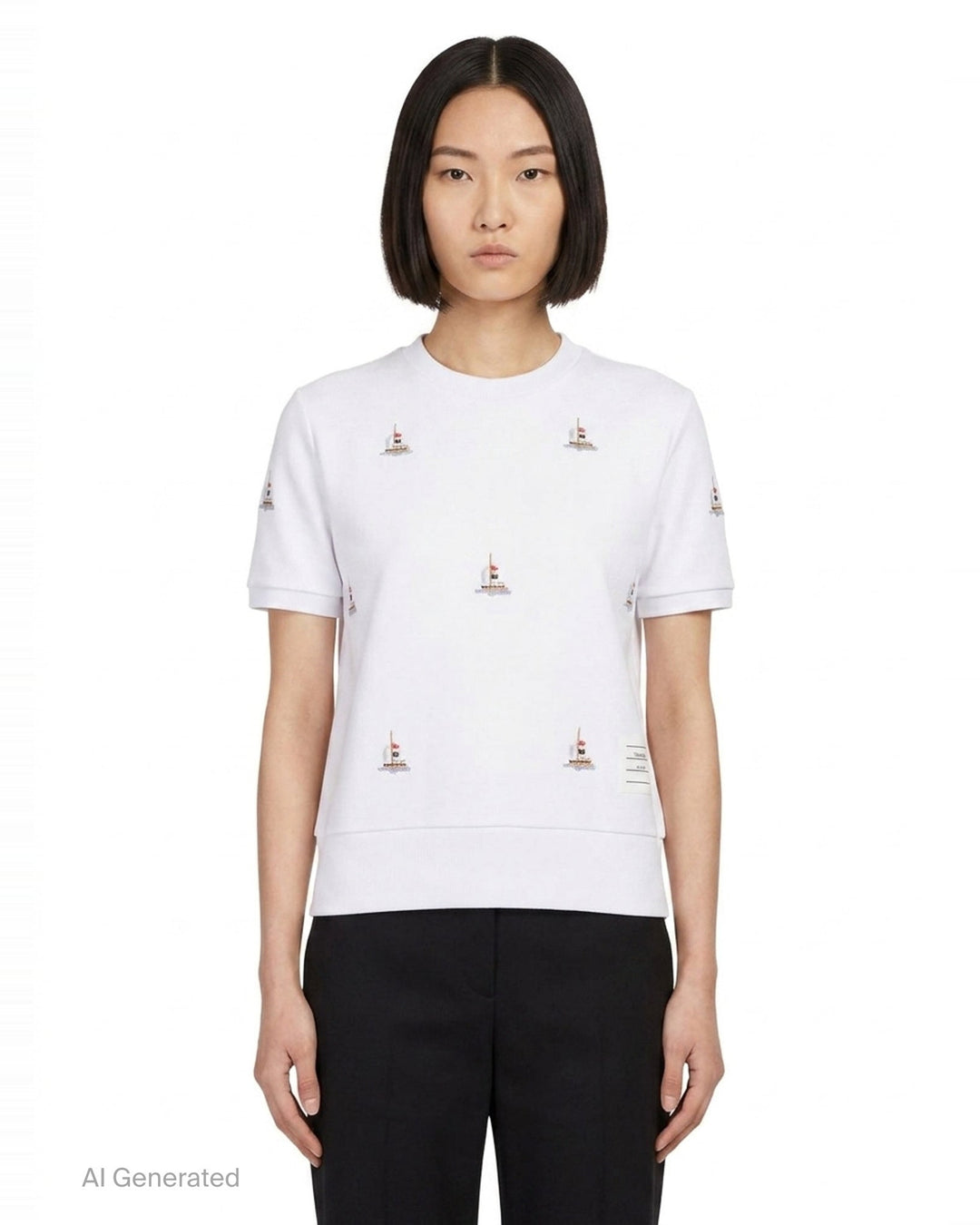 Short Sleeve Sailboat Embroidered Tee | Thom Browne | Club21 - front