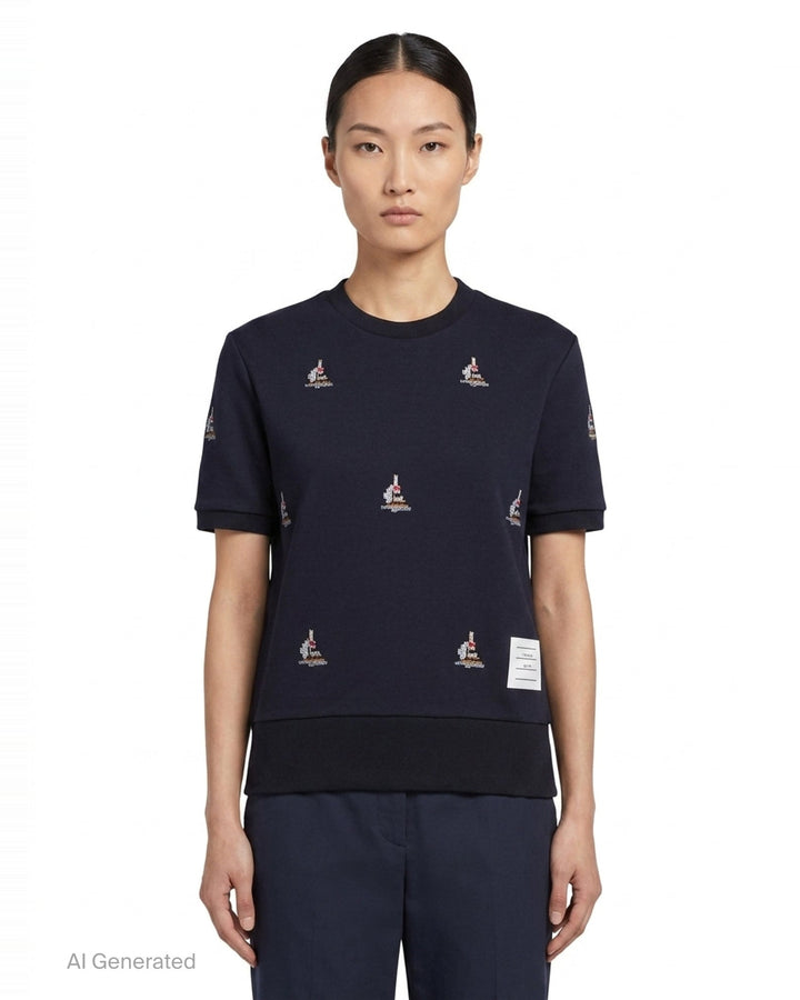 Short Sleeve Sailboat Embroidered Tee | Thom Browne | Club21 - front