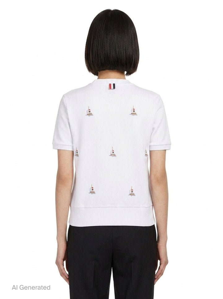 Short Sleeve Sailboat Embroidered Tee | Thom Browne | Club21 - back