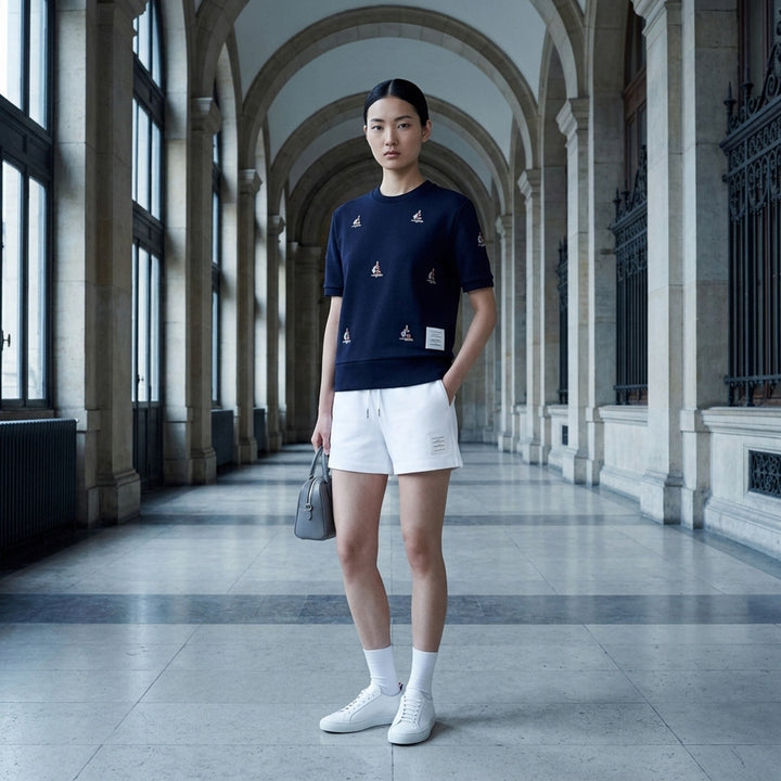 Short Sleeve Sailboat Embroidered Tee | Thom Browne | Club21 - lifestyle