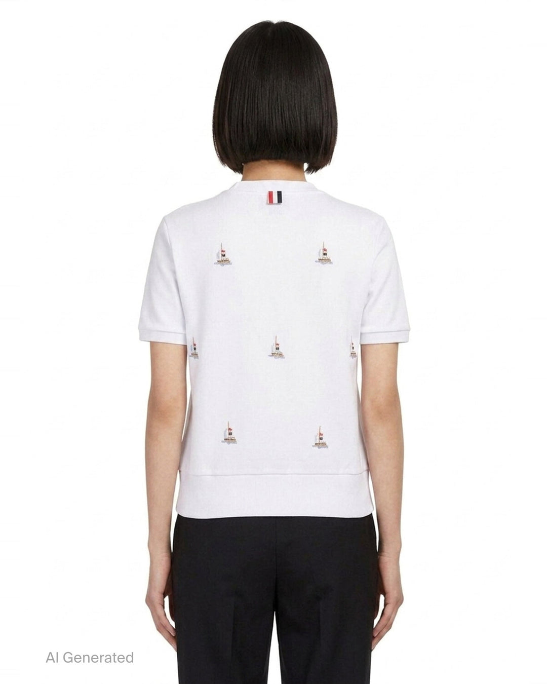 Short Sleeve Sailboat Embroidered Tee | Thom Browne | Club21 - back