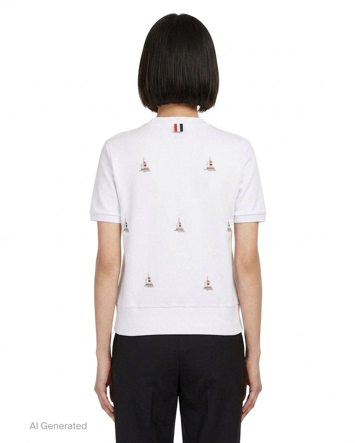Short Sleeve Sailboat Embroidered Tee | Thom Browne | Club21 - back