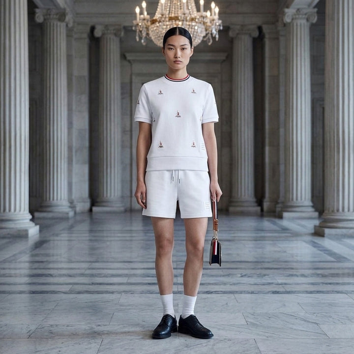 Short Sleeve Sailboat Embroidered Tee | Thom Browne | Club21 - lifestyle