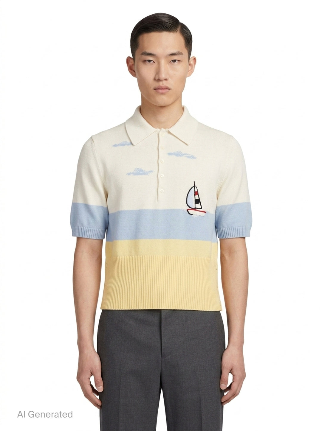 Short Sleeve Sailboat Polo | Thom Browne | Club21 - front