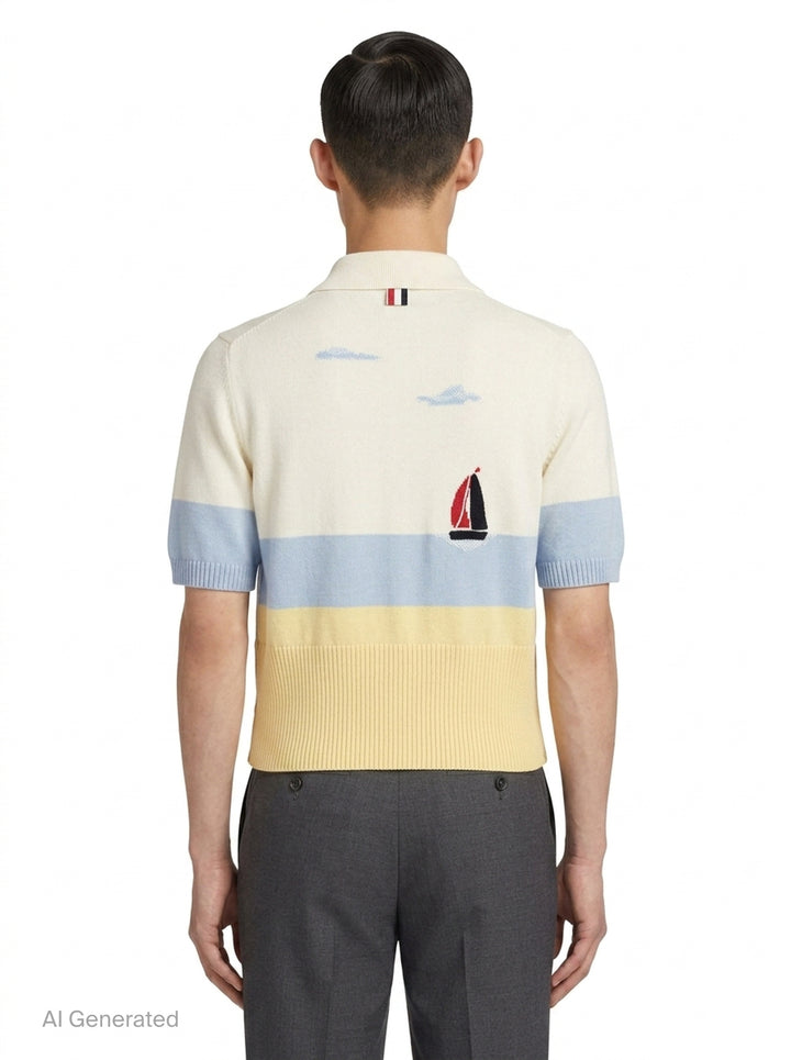 Short Sleeve Sailboat Polo | Thom Browne | Club21 - back