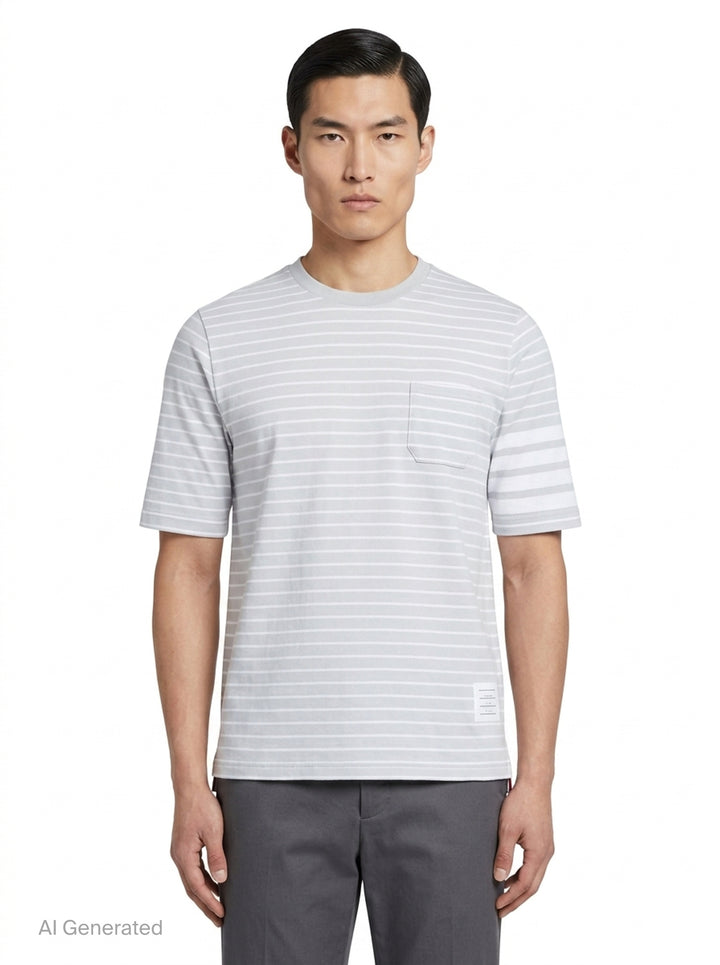 Short Sleeve Stripe Pocket Tee | Thom Browne | Club21 - front