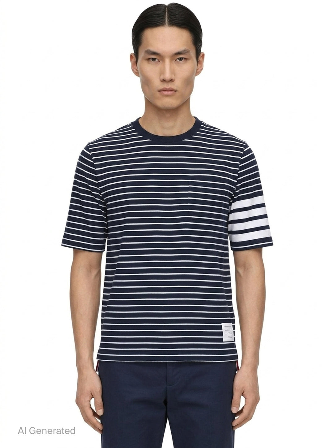 Short Sleeve Stripe Pocket Tee | Thom Browne | Club21 - front