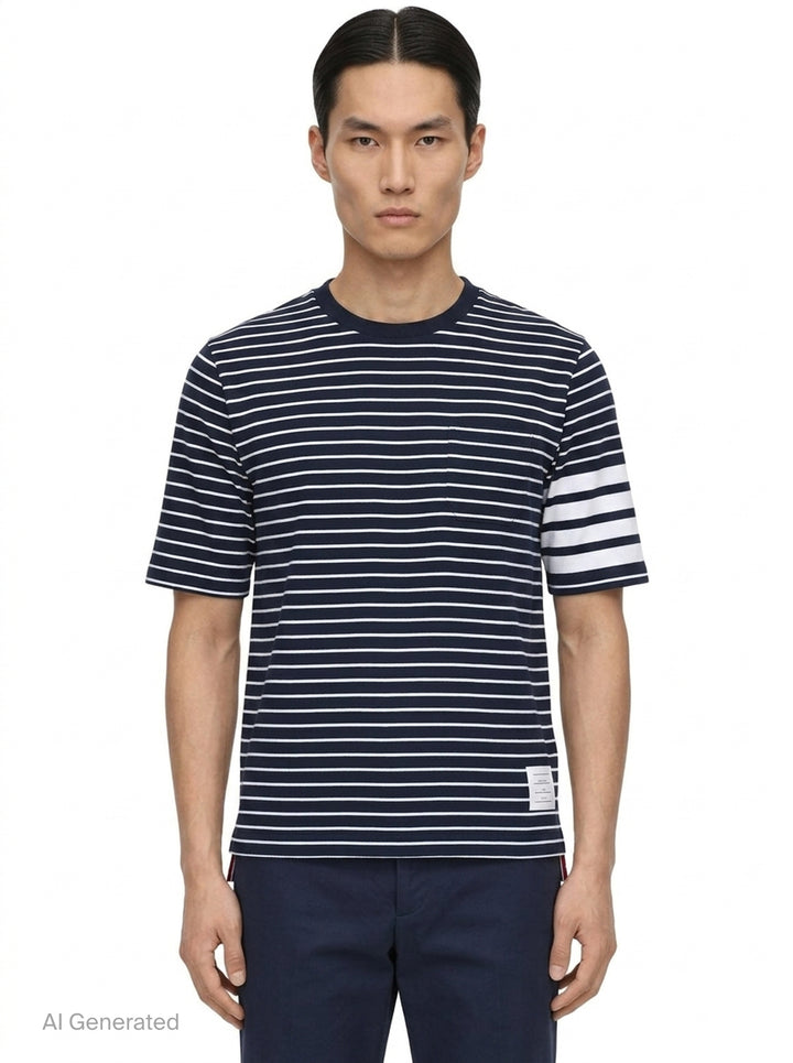 Short Sleeve Stripe Pocket Tee | Thom Browne | Club21 - front