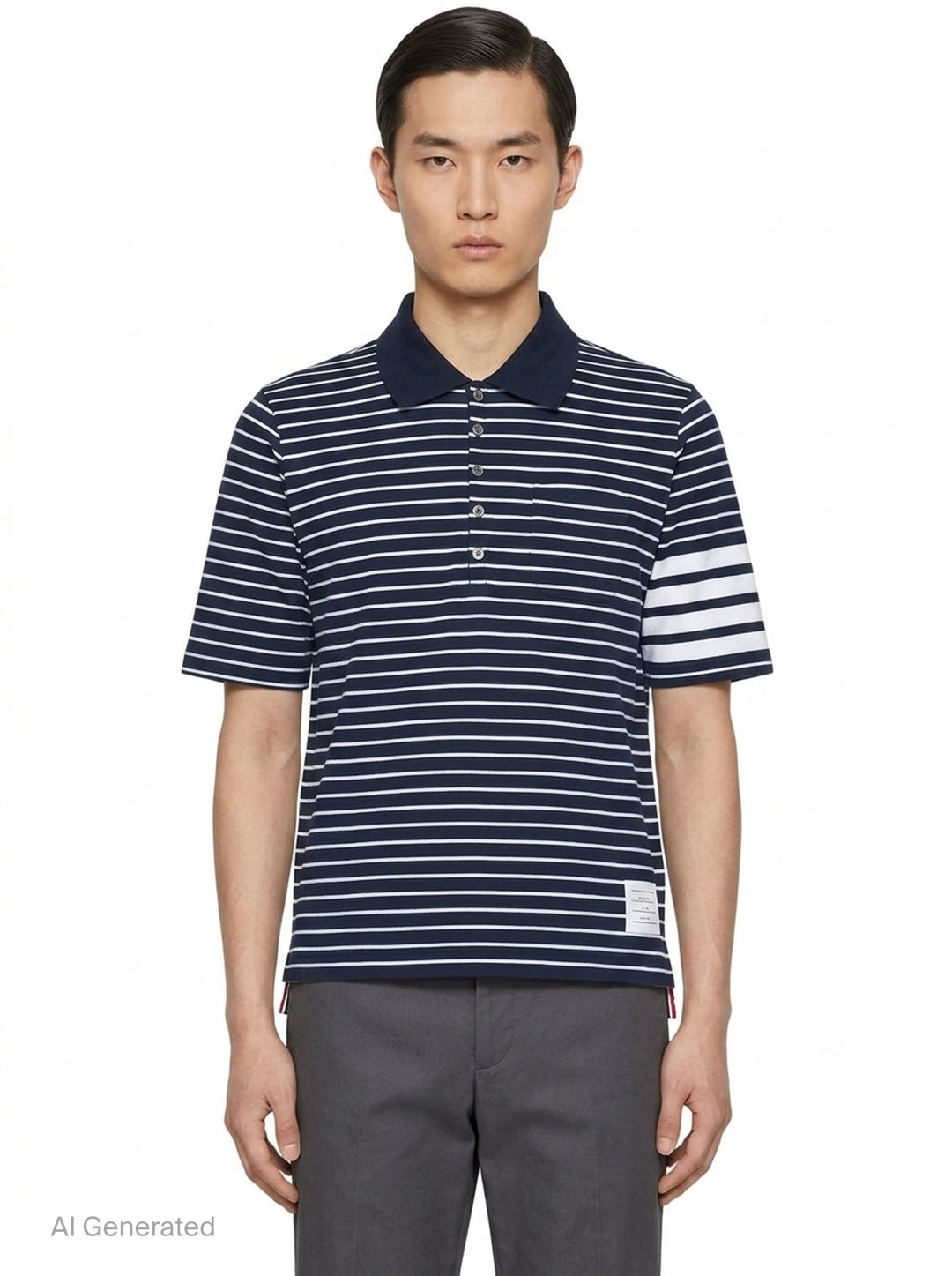 Short Sleeve Striped Polo | Thom Browne | Club21 - front