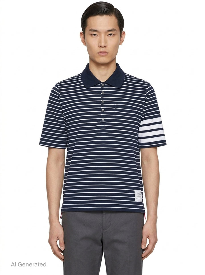 Short Sleeve Striped Polo | Thom Browne | Club21 - front