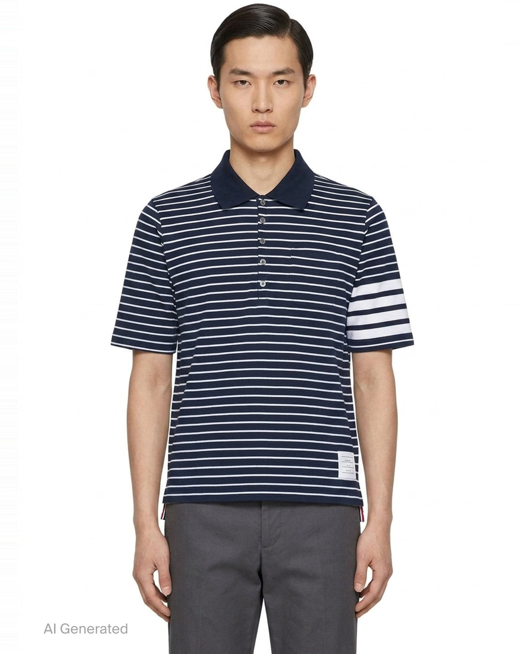 Short Sleeve Striped Polo | Thom Browne | Club21 - front
