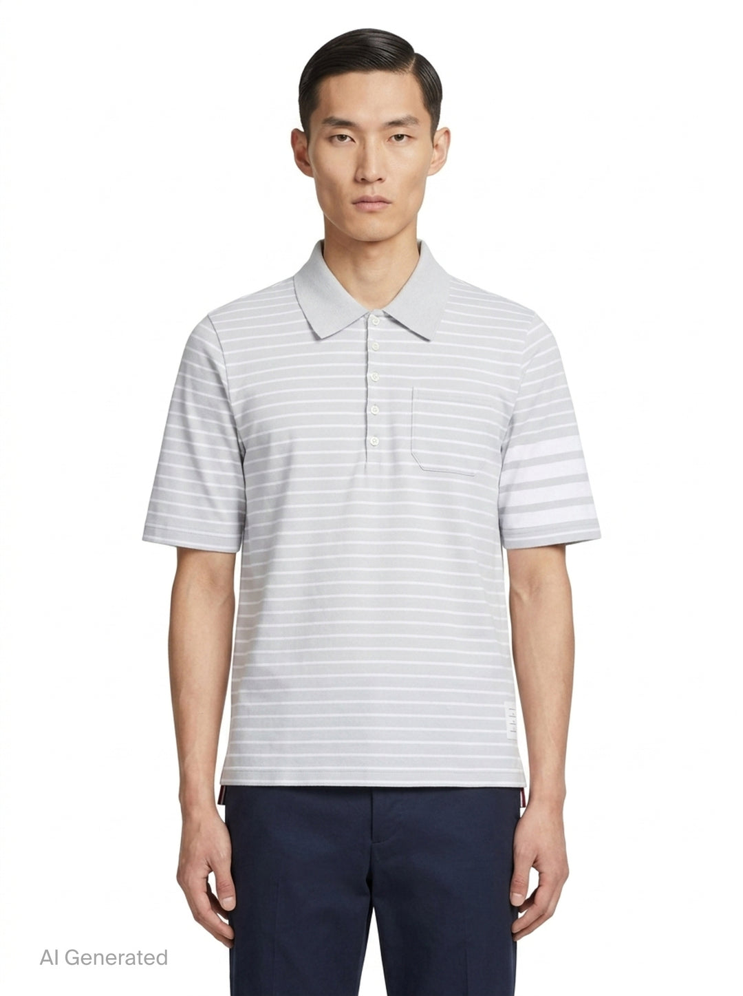 Short Sleeve Striped Polo | Thom Browne | Club21 - front
