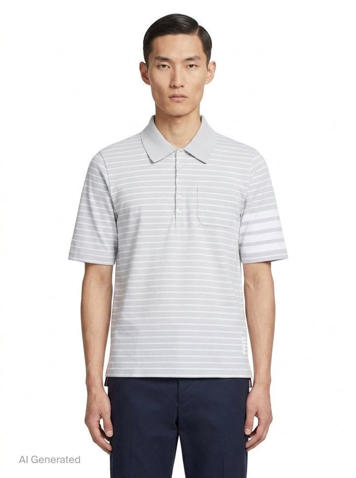 Short Sleeve Striped Polo | Thom Browne | Club21 - front