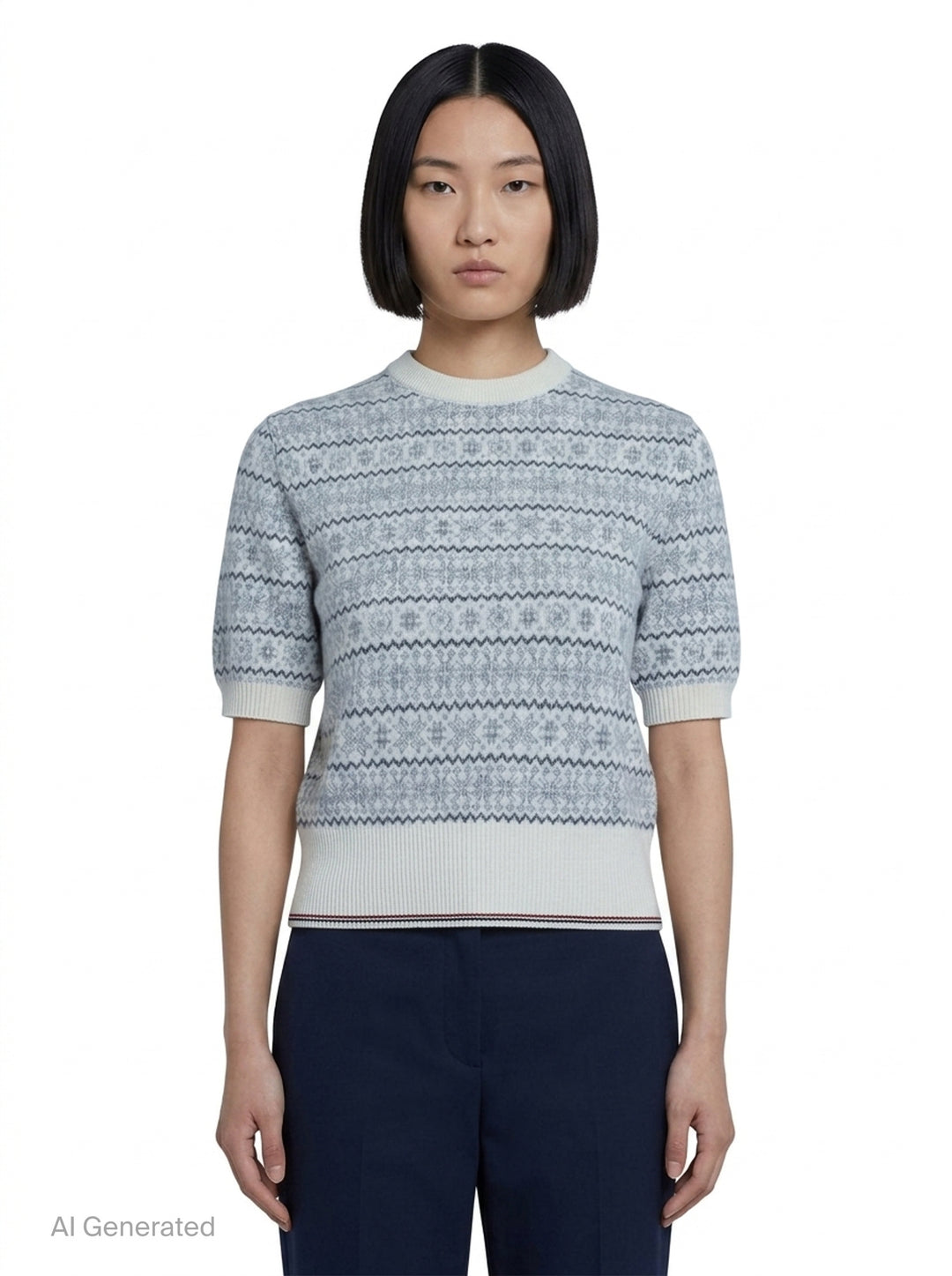 Snowflake Fair Isle Short Sleeve Knit Top | Thom Browne | Club21 - front