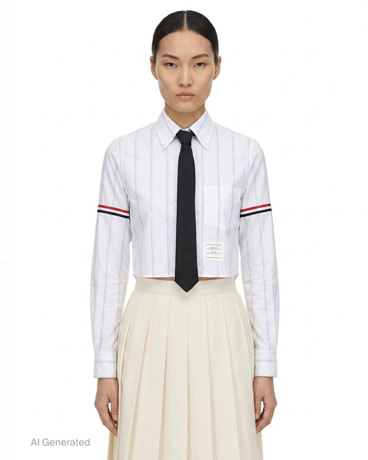 Stripe Oxford Cropped Shirt | Thom Browne | Club21 - front