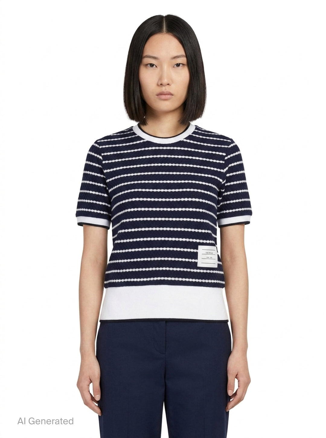Stripe Short Sleeve Rib Tee | Thom Browne | Club21 - front