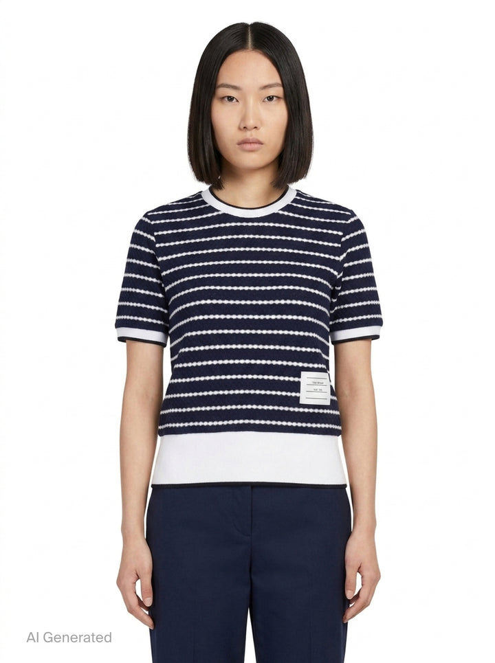 Stripe Short Sleeve Rib Tee | Thom Browne | Club21 - front