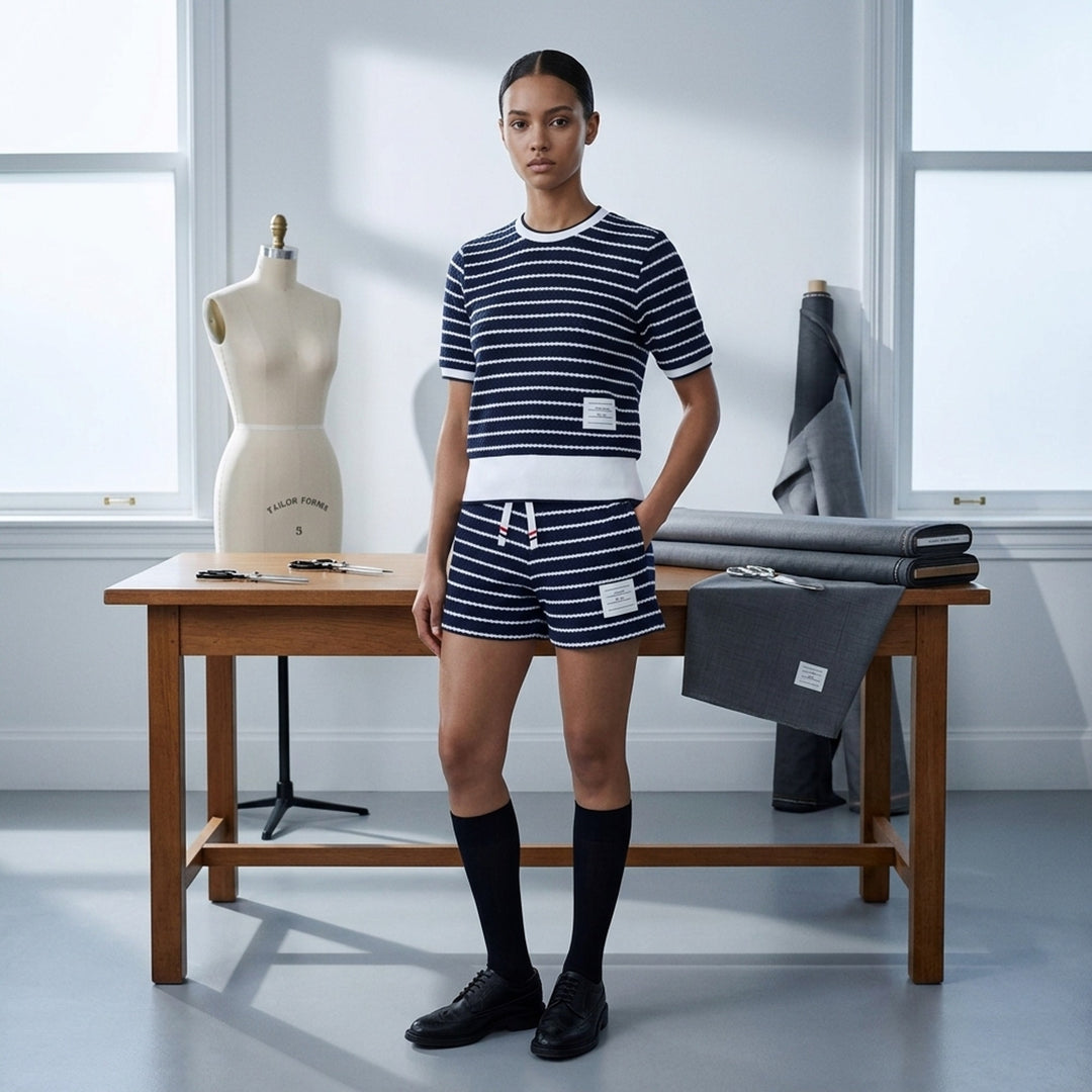 Stripe Short Sleeve Rib Tee | Thom Browne | Club21 - lifestyle