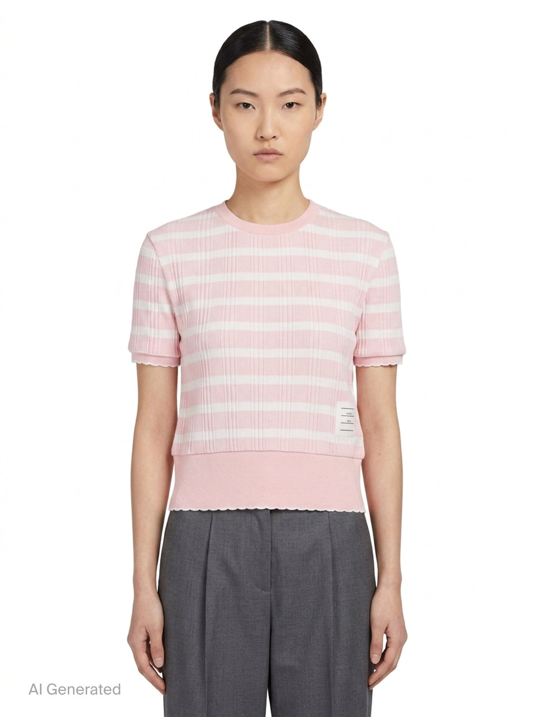 Striped Rib Scallop Edge Tee | Thom Browne | Club21 - front