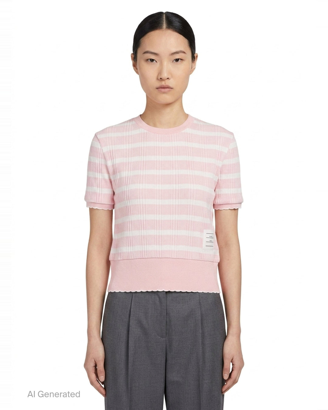 Striped Rib Scallop Edge Tee | Thom Browne | Club21 - front