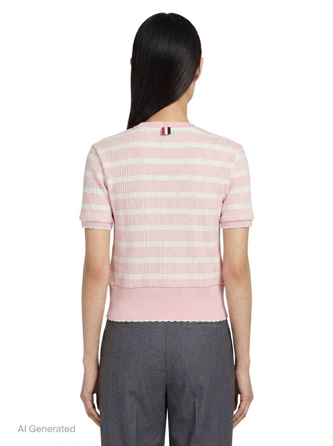 Striped Rib Scallop Edge Tee | Thom Browne | Club21 - back