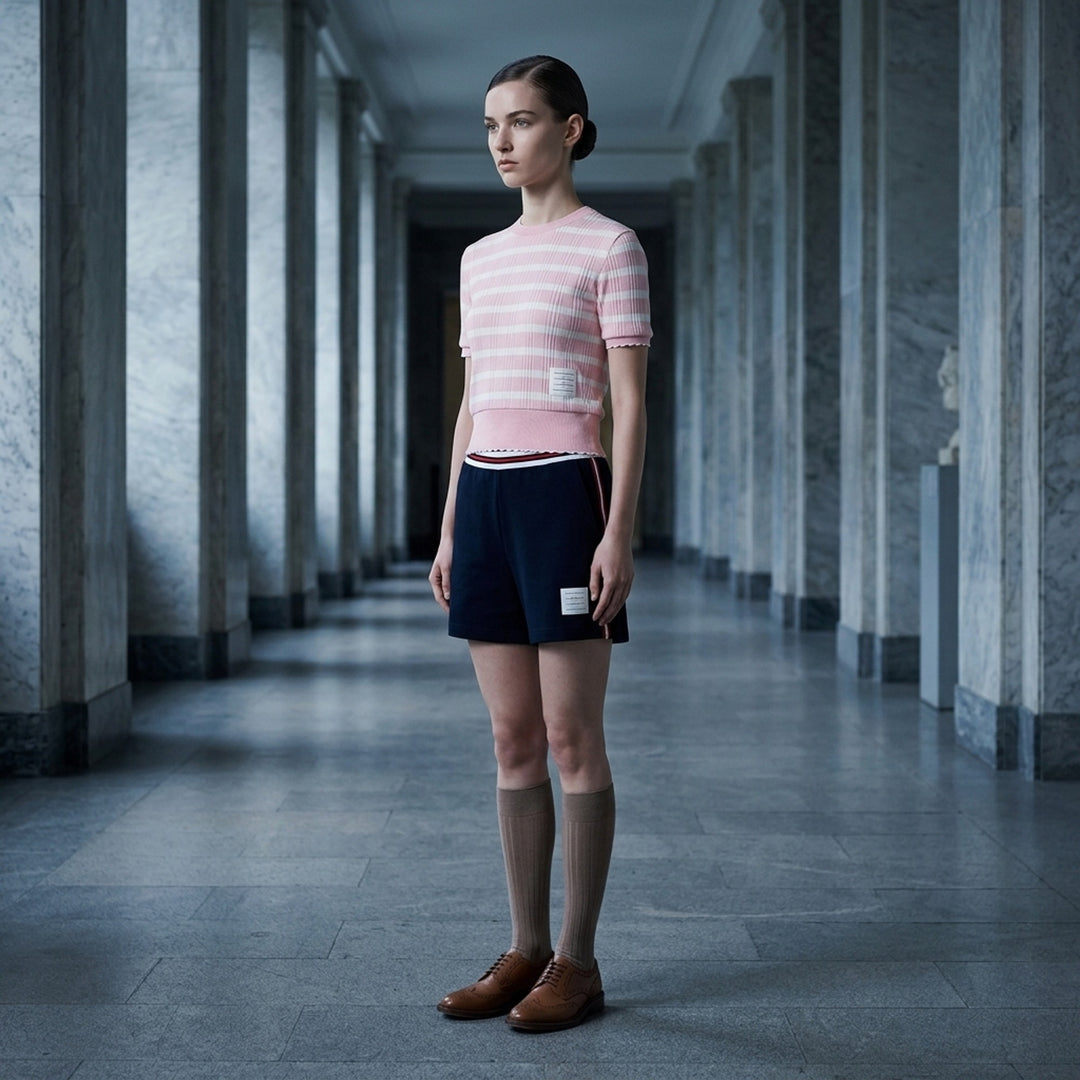 Striped Rib Scallop Edge Tee | Thom Browne | Club21 - lifestyle