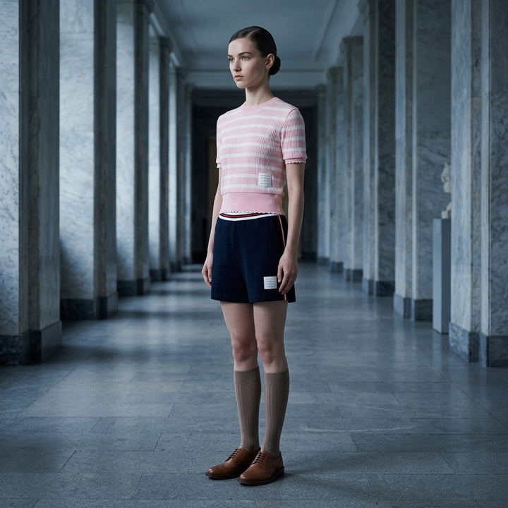 Striped Rib Scallop Edge Tee | Thom Browne | Club21 - lifestyle