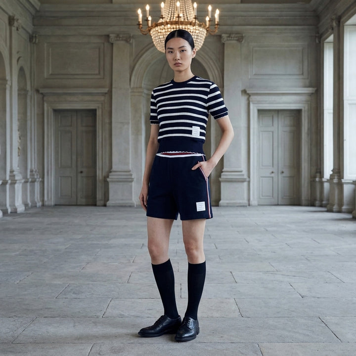 Striped Rib Scallop Edge Tee | Thom Browne | Club21 - lifestyle