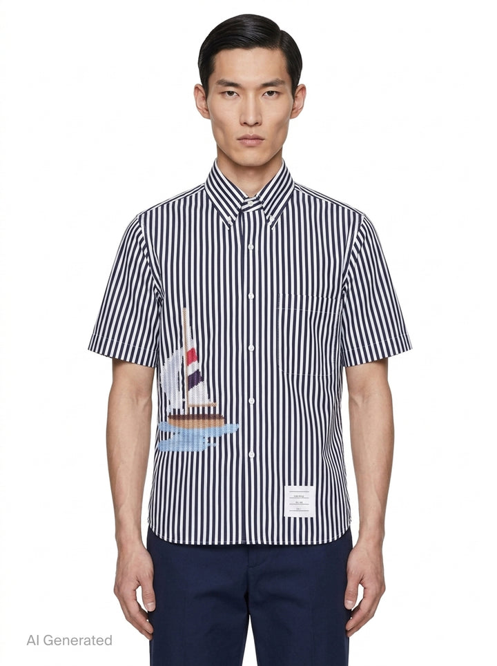 Striped Short Sleeve Shirt | Thom Browne | Club21 - front