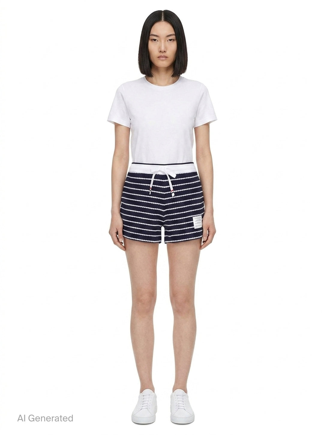 Striped Textured Honeycomb Shorts | Thom Browne | Club21 - front