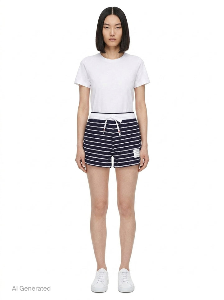 Striped Textured Honeycomb Shorts | Thom Browne | Club21 - front