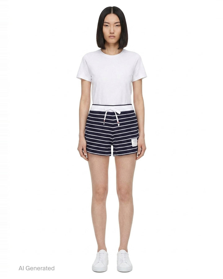 Striped Textured Honeycomb Shorts | Thom Browne | Club21 - front