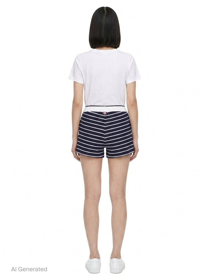 Striped Textured Honeycomb Shorts | Thom Browne | Club21 - back