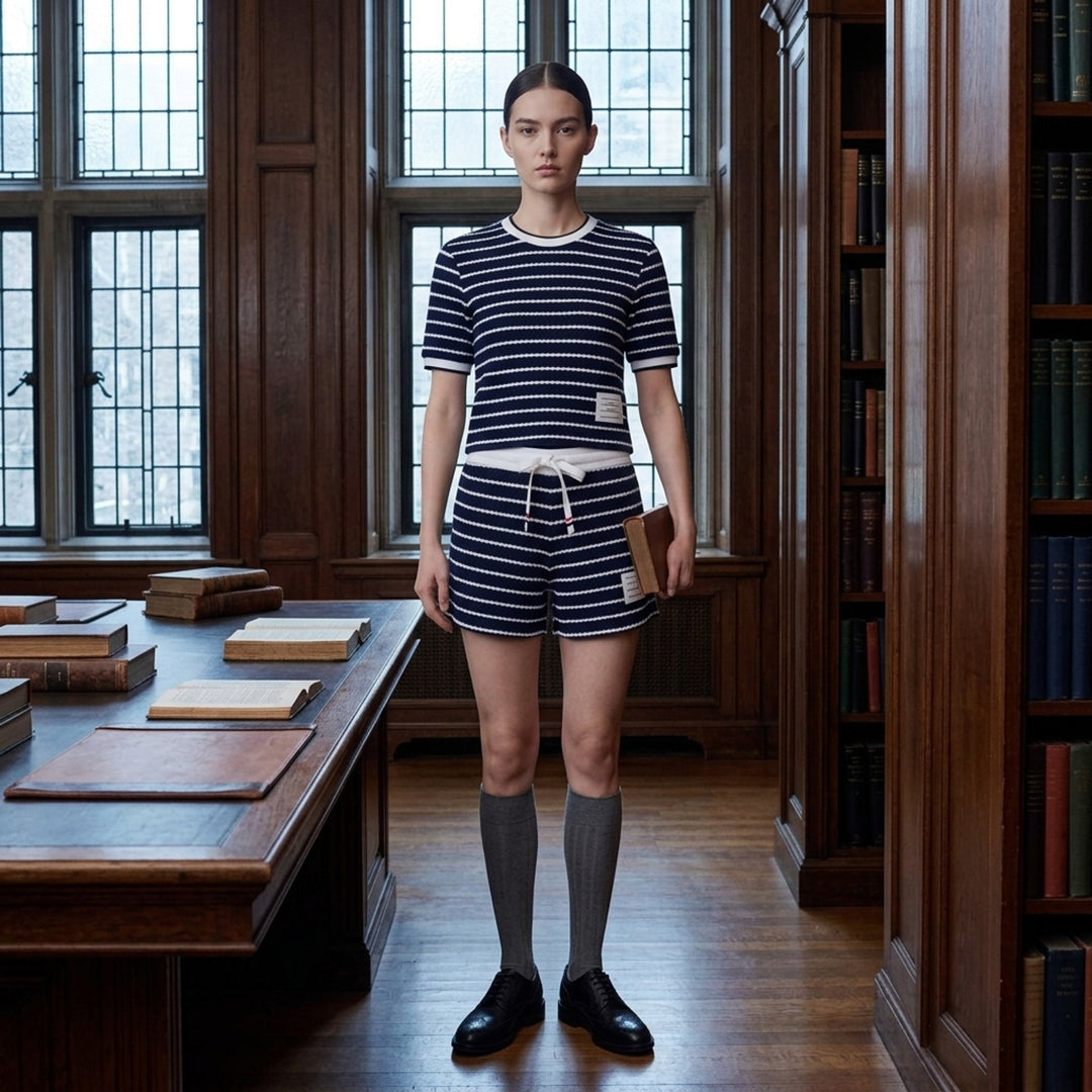 Striped Textured Honeycomb Shorts | Thom Browne | Club21 - lifestyle