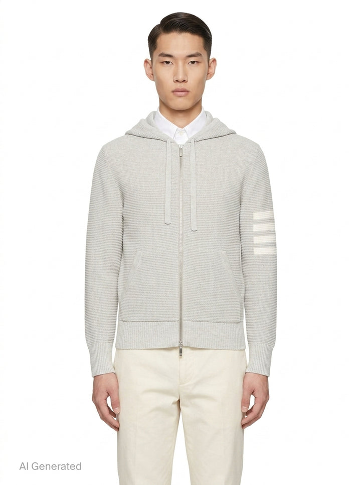 Textured Stitch Relaxed Fit Zip Hoodie | Thom Browne | Club21 - front