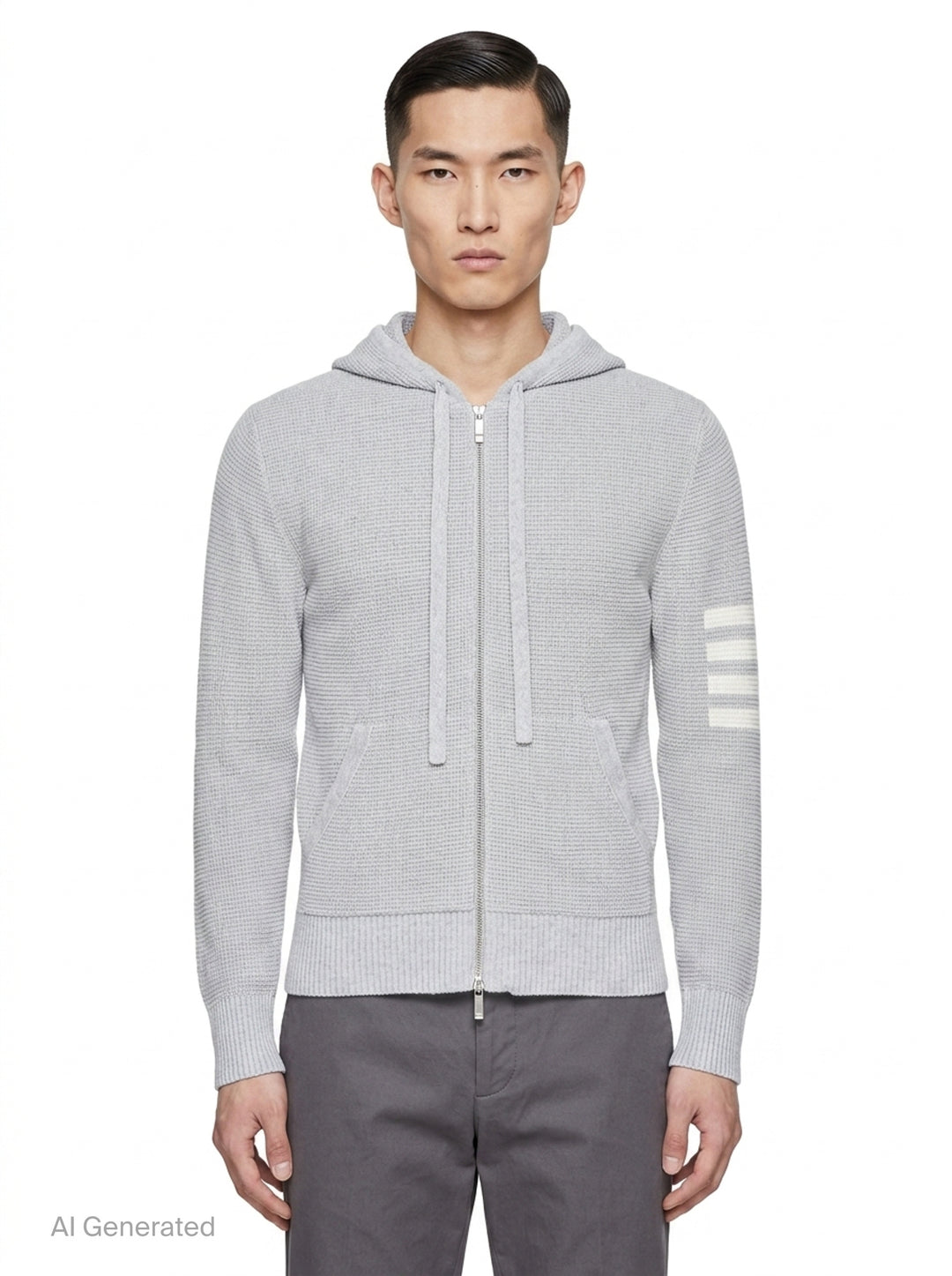 Textured Stitch Relaxed Fit Zip Hoodie | Thom Browne | Club21 - front