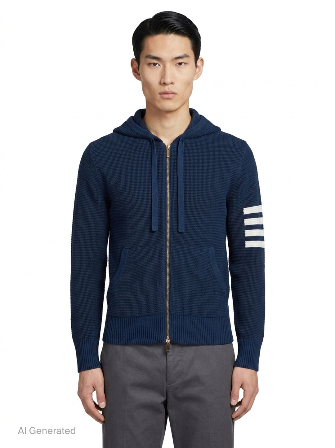 Textured Stitch Relaxed Fit Zip Hoodie | Thom Browne | Club21 - front