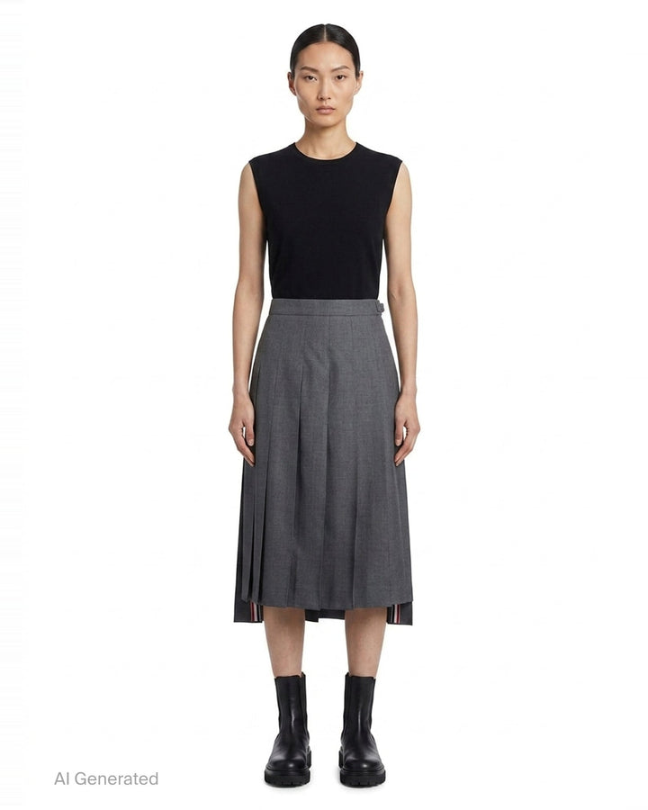 Twill Midi Pleated Skirt | Thom Browne | Club21 - front