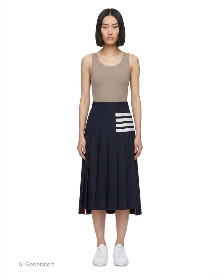 Twill Pleated Midi Skirt | Thom Browne | Club21 - front