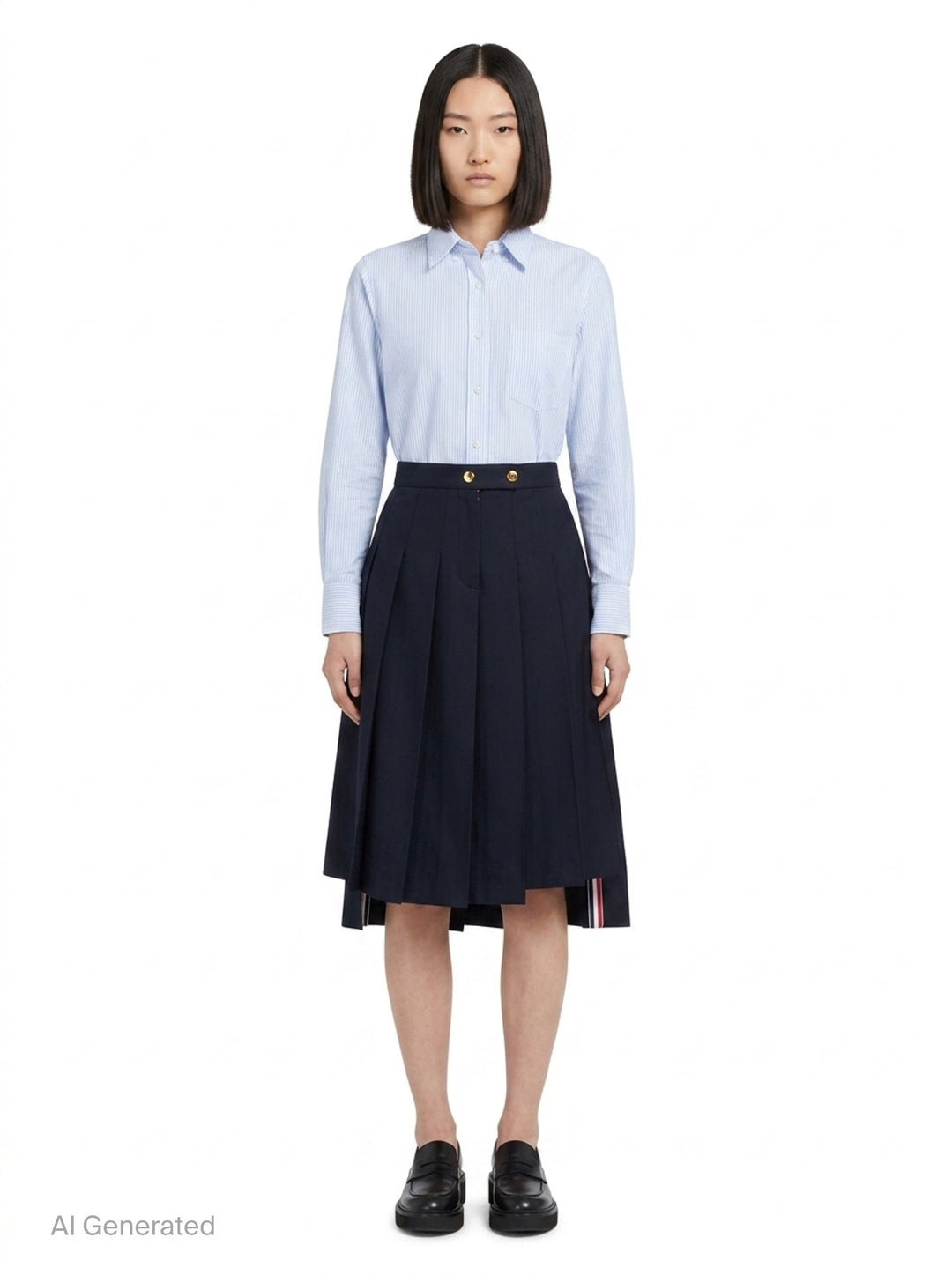 Twill Pleated Midi Skirt | Thom Browne | Club21 - front