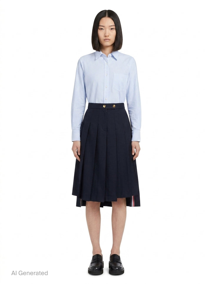 Twill Pleated Midi Skirt | Thom Browne | Club21 - front
