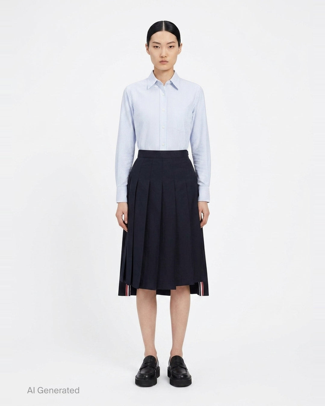 Twill Pleated Midi Skirt | Thom Browne | Club21 - front